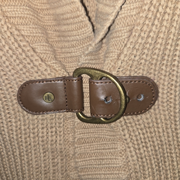 ​LAUREN Ralph Lauren Petite P/M Buckle Shawl Collar Cardigan Sweater Tan - Picture 7 of 7